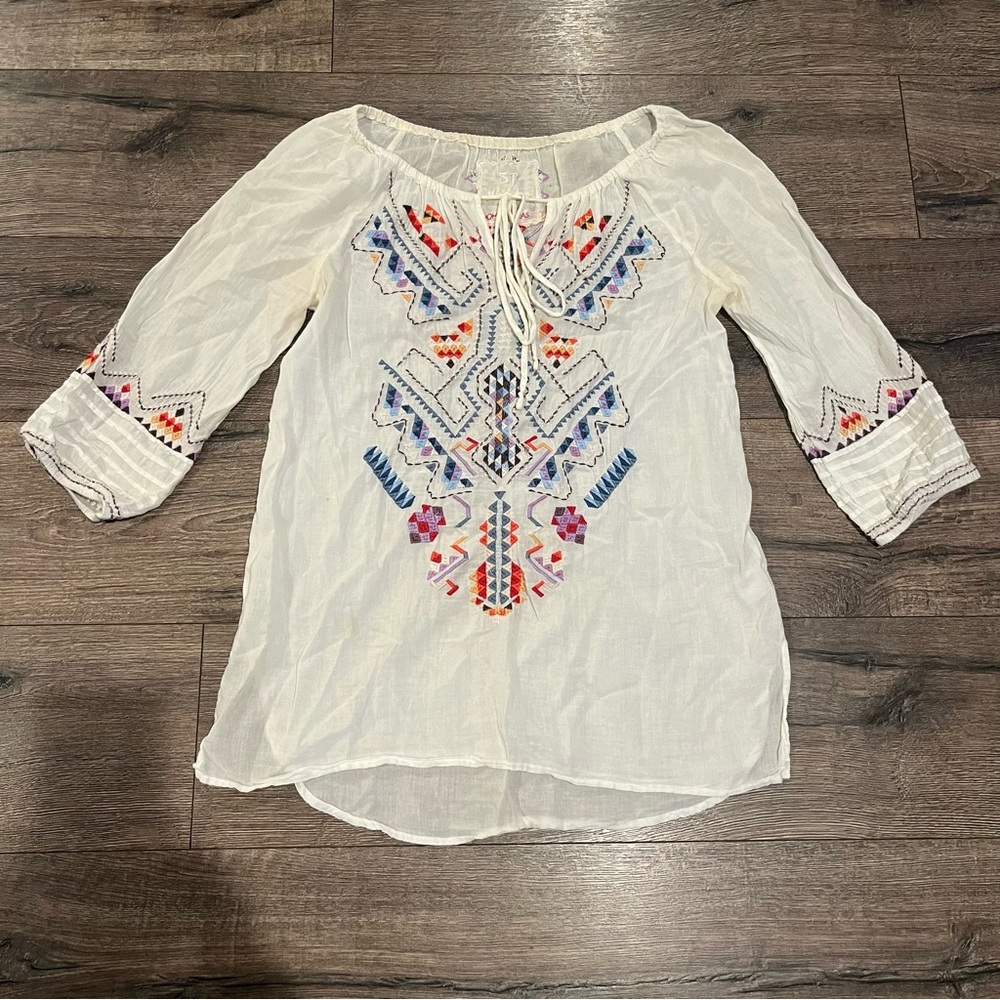 2927 Johnny Was Workshop Long Sleeve Embroidered Blouse Small